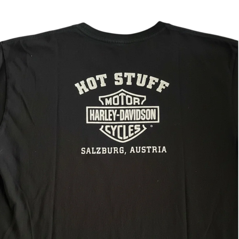 Harley Davidson Salzburg Austria Hot Stuff Graphic T Shirt Black 3D Script